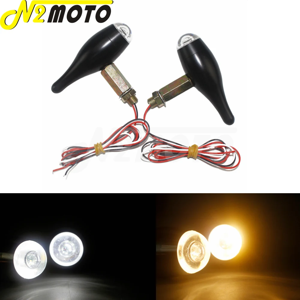 Motorcycle 2 in 1 LED Turn Signal Light Indicator Light DRL Amber Blinker Bulb w/ 10mm Hole Fairing For Harley Cafe Racer Custom