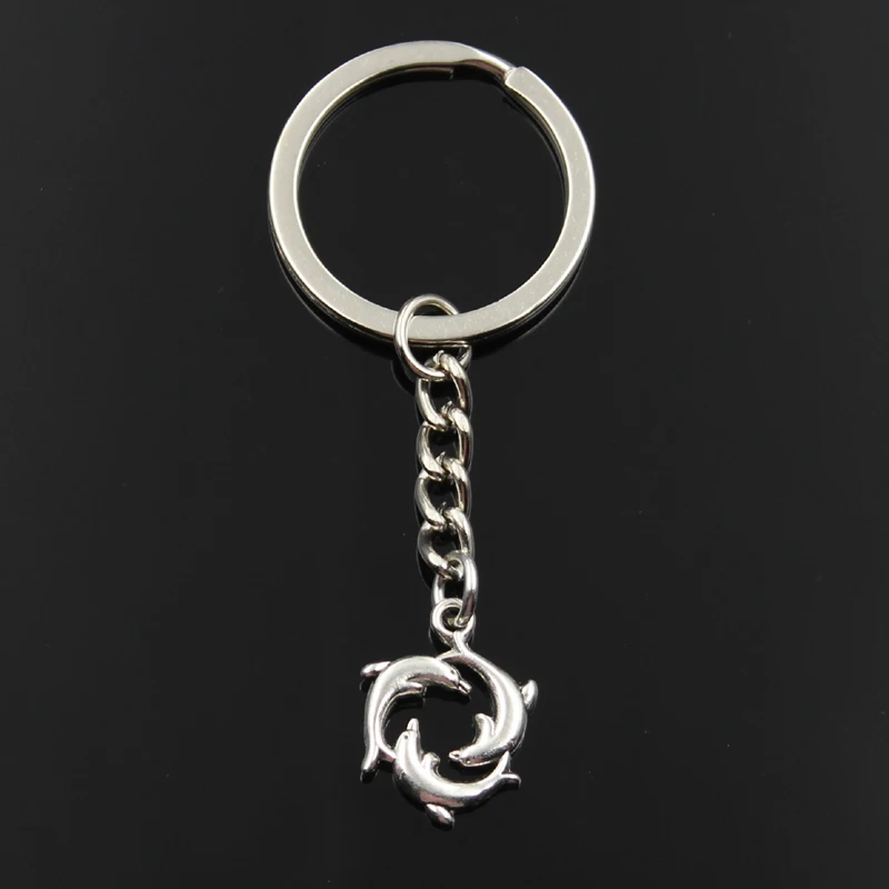 New Fashion Keychain 21x16mm Three Dolphin Show Pendants DIY Men Silver Color Car Key Chain Ring Holder Souvenir For Gift