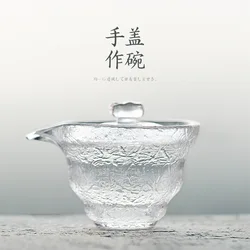 Thick Heat-Resistant Glass Cover Teacup Hammer Patterned Tea Bowl Transparent Gaiwan Large Tea Making Device Kung Fu Tea Set
