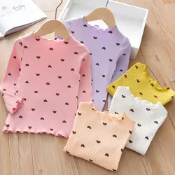 2024 New Spring Cotton Girls T-Shirt Long Sleeve Baby Kids O-Neck Bottoming Shirt for Children Clothes Cute Heart Girl Tops