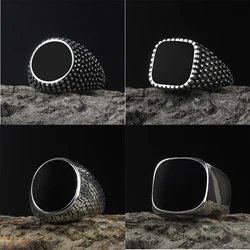 Geometry Fashion Band Oval Natural Stone Rings For Women Vintage Look Antique Silver Color Men Jewelry Party Gifts