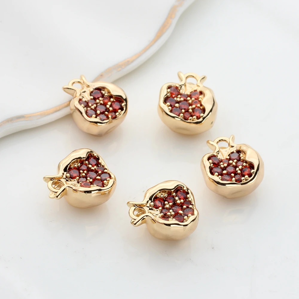 

Copper Inlaid Zircon Charms Fruit Pomegranate Pendant Charms 2pcs/lot For DIY Jewelry Making Finding Accessories