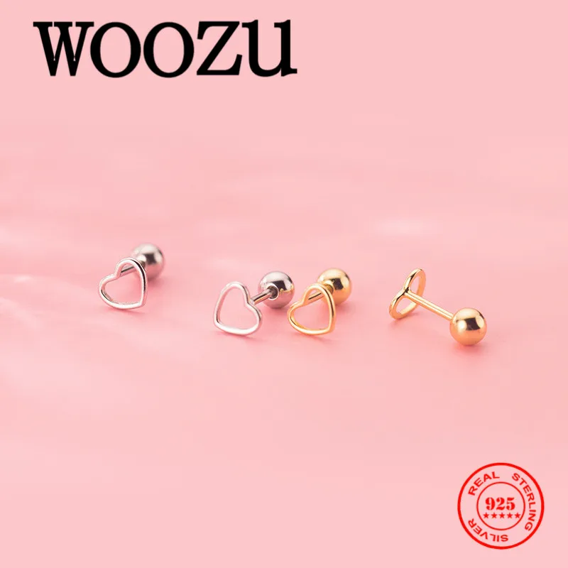 

WOOZU настоящие серьги-гвоздики из стерлингового серебра 925 пробы, романтические полые серьги-гвоздики в форме сердца для женщин, свадебные корейские простые милые ювелирные изделия для девочек