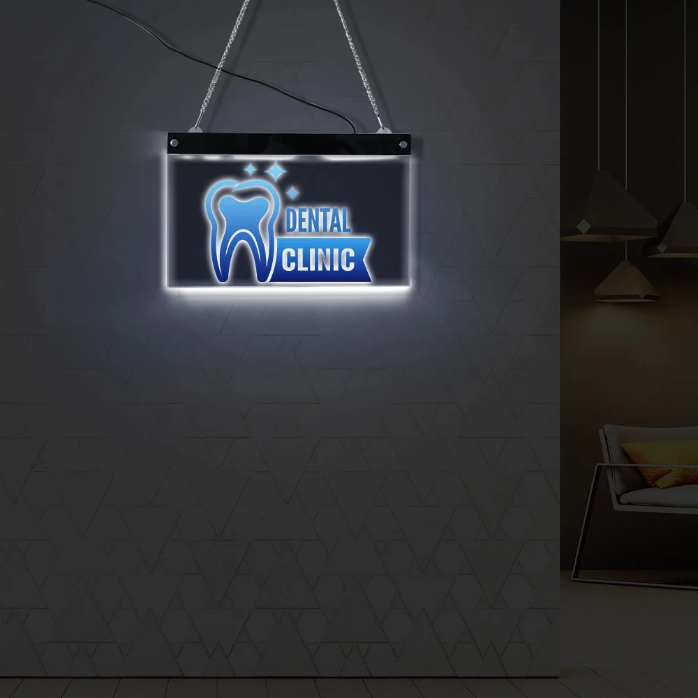 Dental Teeth Clinic LED Lighted Hanging Wall Sign Dentist Office Printed Advertisement Board Tooth LED Illuminated Display Sign