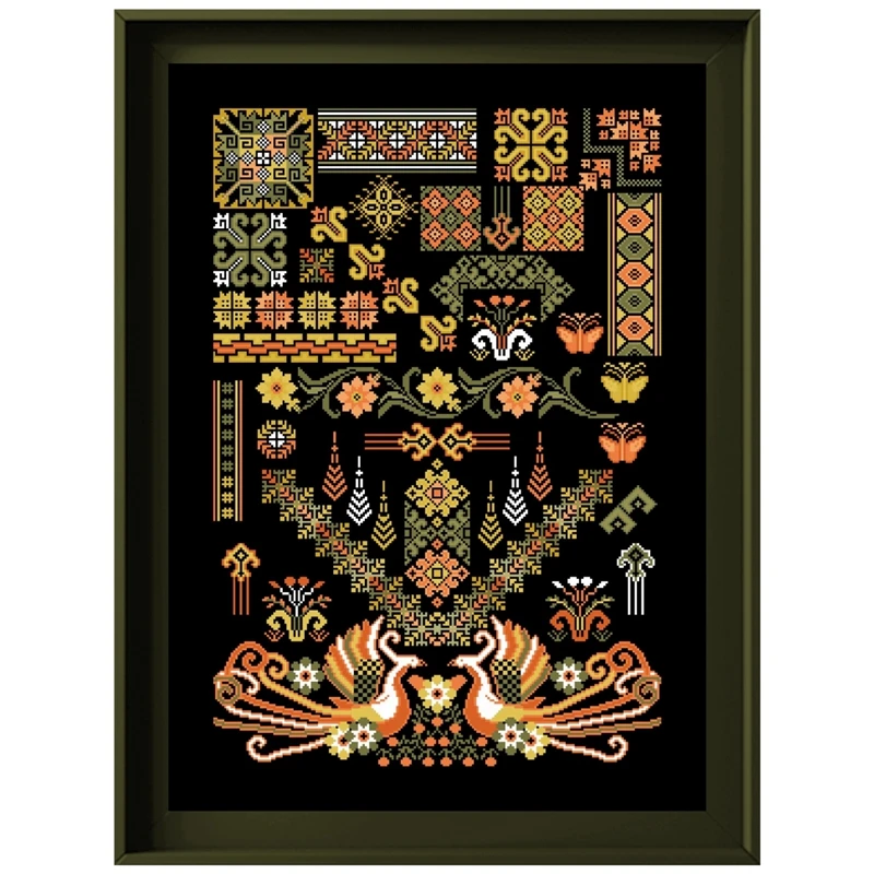 Phoenix totem pattern cross embroidery kit flower pattern design 18ct 14ct 11ct tela nera punto croce ricamo fai-da-te