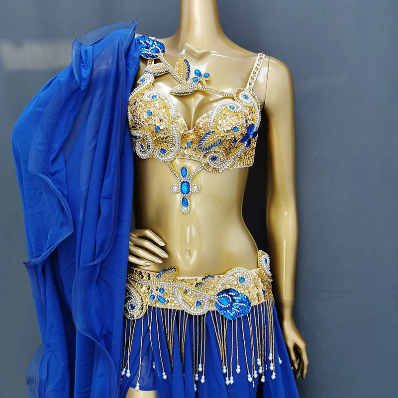 Hot Sale New Professional Sequined Belly Dance Clothing Performance Outfits Belly Dancing Clothes Bellydance Bra&Belt&Skirt Suit