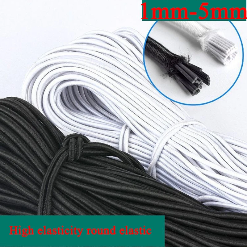 5/10meters Black White High Elastic Round Elastic Band Rubber Band Elastic Cord for DIY Sewing Accessorie 1/2/3/4/5/6mm