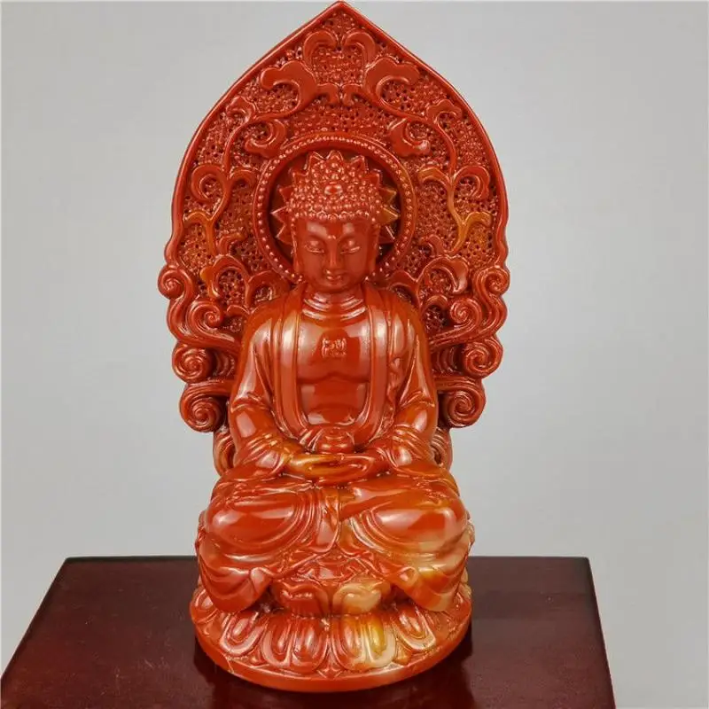 China Imitate Shoushan Stone Hibiscus Stone Hand Carved Fo Guang Shakyamuni Decoration Ornamental Buddha Statues et Sculptures