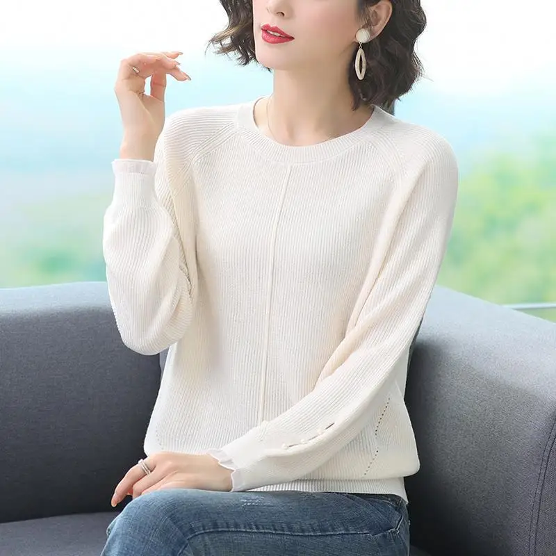 Korean Solid Color Long-Sleeved Sweater Spring 2021 New Large Size Women\'s Knitted Bottoming Shirt Top