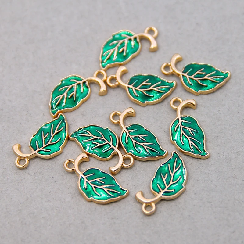 50 قطعة 10*20 مللي متر سبائك الزنك الجولة المينا CharmsGreen ليف صغيرة حلوة القلب Charms بها بنفسك القلائد أساور مجوهرات اكسسوارات