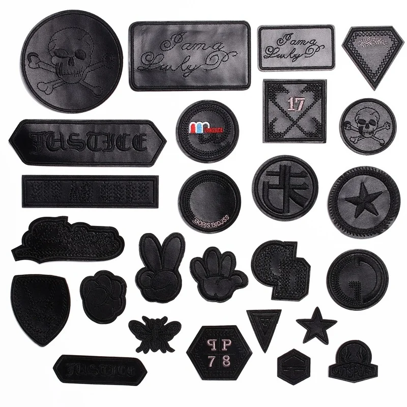 High Quality Fashion Black Leather Small Badge Embroidery Patch Stickers DIY Clothes Decoration Patch Stickers