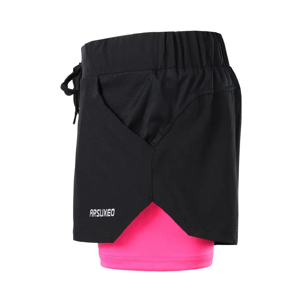 ARSUXEO Running Shorts 2 in 1 Elastic Waist Yoga Gym Jogging Fitness Sports Reflective Breathable Shorts B1103