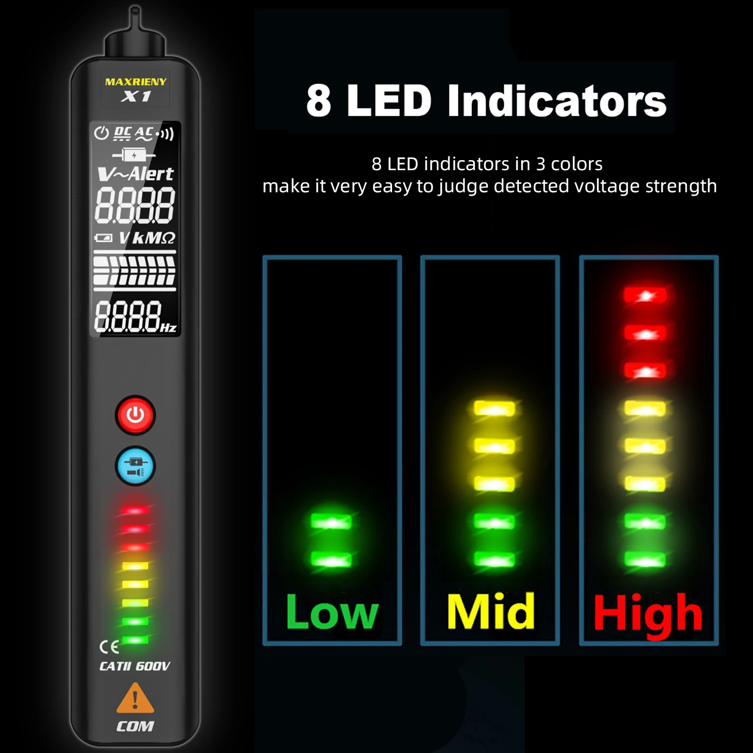 MAXRIENY X1 X2 Voltage Detector Multimeter Non-contact LCD Large Screen Smart Test Pencil Live Indicator Electric Wiring Tester