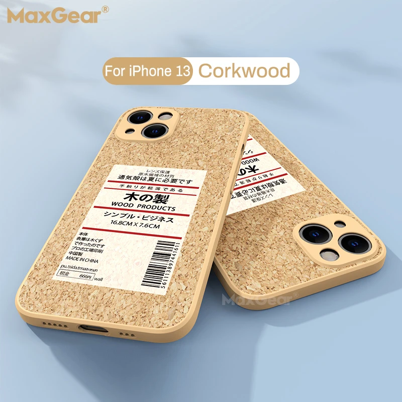 Cork Wooden Lable Letter Case For iPhone 13 12 Pro Max Mini 11 Pro Max XR X XS Max 7 8 Plus Cases Soft Shockproof Silicone Cover