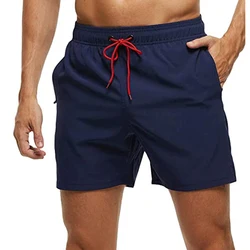 Pantaloncini da bagno da uomo con chiusura elastica pantaloncini da spiaggia ad asciugatura rapida con tasche con cerniera e fodera in rete