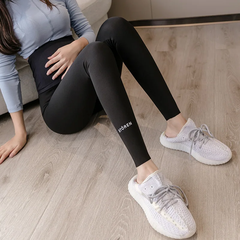 2021 Maternity Skinny Leggings Spring Autumn Thin Pregnant Women Pregnancy Yoga Trousers Pencil Pants Letter Sweatpants Clothes