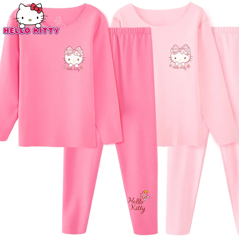 Hello Kitty Children\'s Thermal Underwear Set Autumn/Winter Girls\' Autumn Clothes Longpants Homewear In Big Children\'s Pajamas