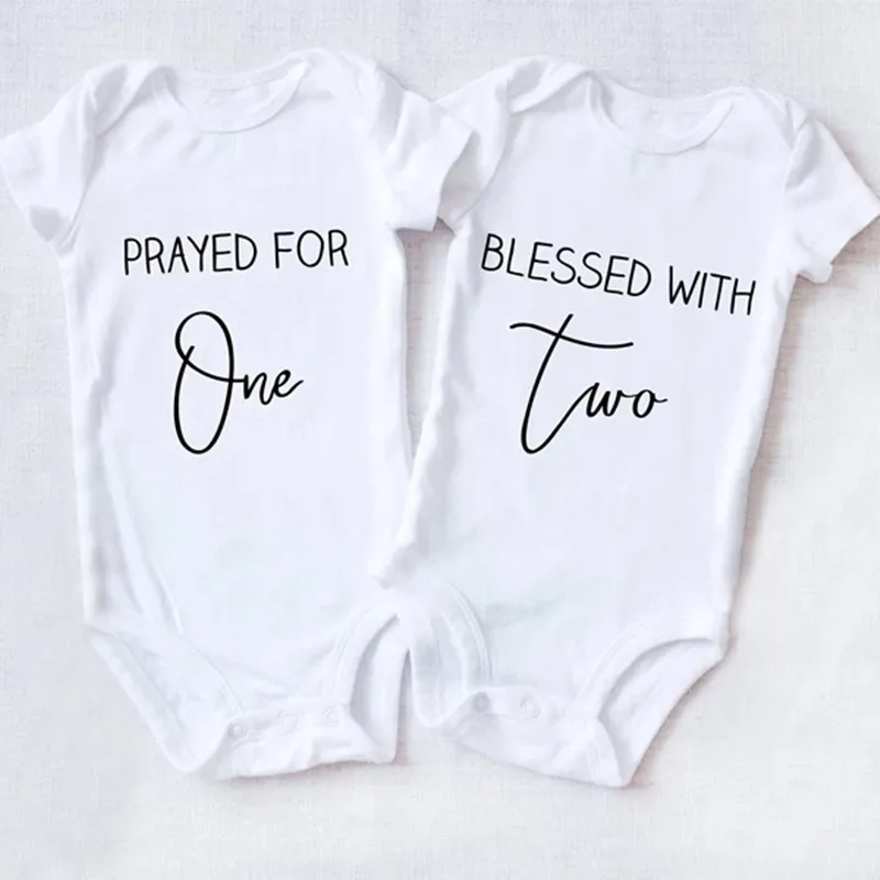 Cute Twin Clothes Prayed for One Blessed with Two Cotton Bodysuits Twins Boys Girls Rompers Newborn Playsuit Casual Jumpsuit