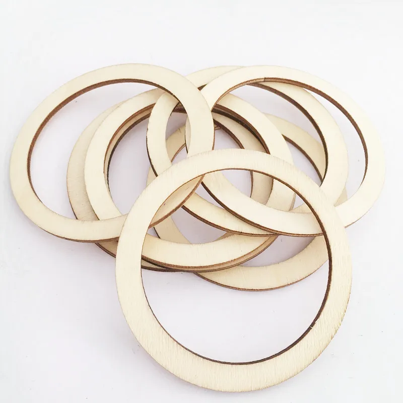 10pcs 50mm Unfinished Flat  Wooden Round Rings Circle Ornaments Blank Wooden Slices for Painting, Pyrography, Home Decorations