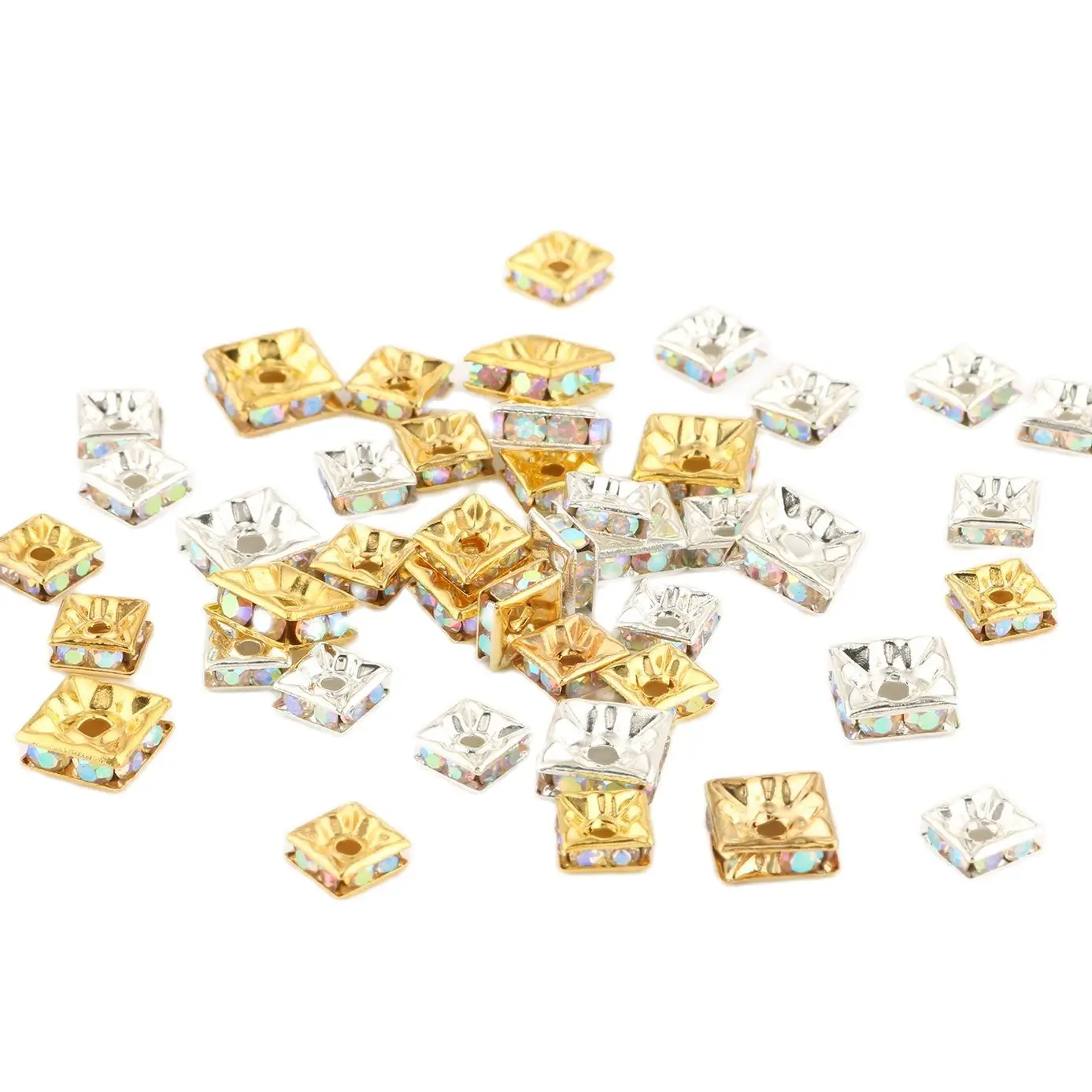 50/100PCS 6mm 8mm AB Silber Farbe Quadrat Strass Rondellen Kristall Spacer Perlen Für Schmuck Machen DIY armband Halskette – Detail 3