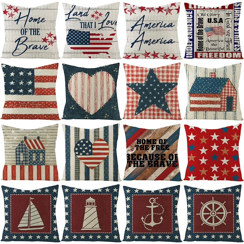 

American Independence Day Home Decorative Cushion Cover Sofa Office Pillowcase Cushion Car Seat Cushion Cover Festival Decor