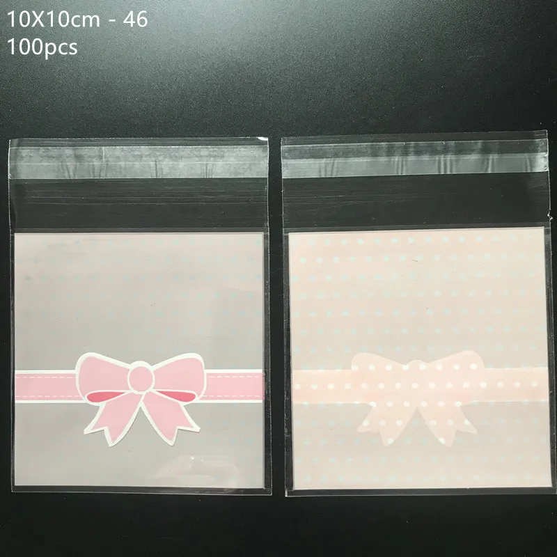 100pcs/lot 10*10cm Bow lace Candy Cookie Biscuits Packaging Bags Self Adhesive Plastic Bags Wedding Birthday Gift Bag
