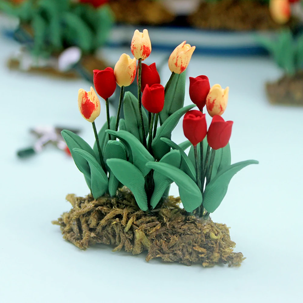 1/12 Dollhouse Miniature Accessories Mini Tulip Daffodils Morning Glory Simulation Garden Flower Model Toys for Doll House Decor