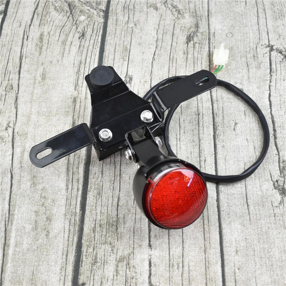 Retro Motorcycle LED Tail Light Aluminum Alloy Brake Lamp Modified Super Bright Rear Light with License Plate Lights EU Approval