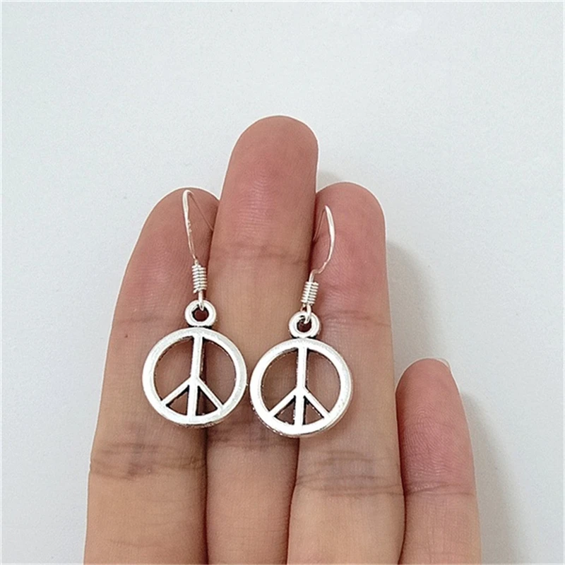 Silver Color Peace Sign Earrings, Small Peace Sign Earrings, Peace Jewelry, Peace Earrings, Round Dangle Earrings for Women