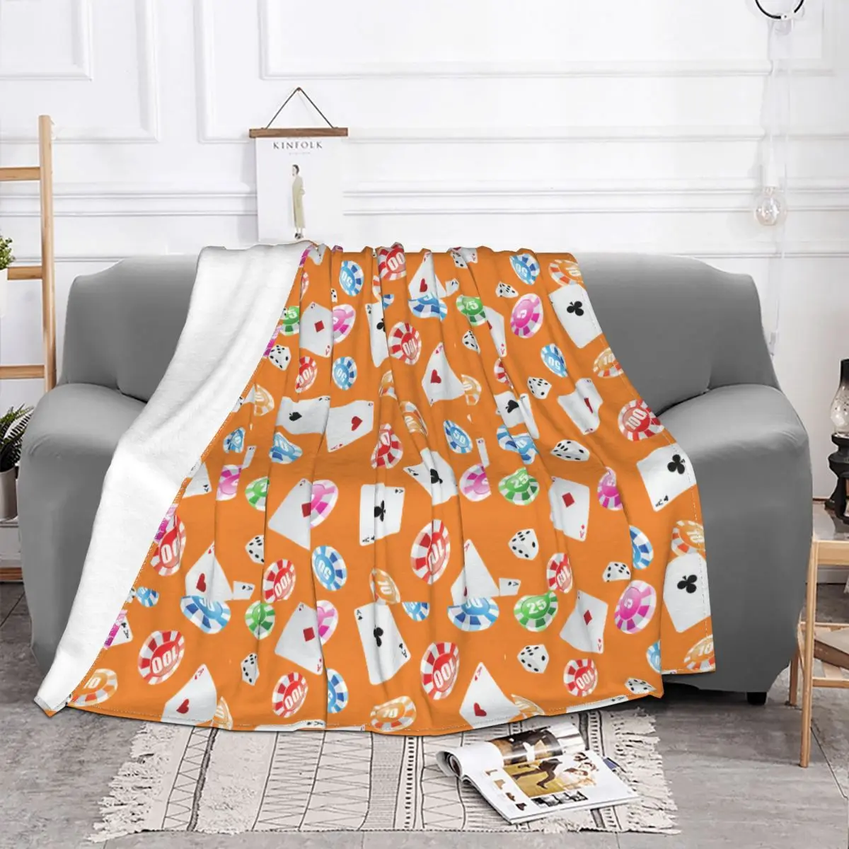 Casino Games Accessories Pattern Blankets Fleece Decoration Ultra-Soft Throw Blankets for Bedding Bedroom Plush Thin Quilt