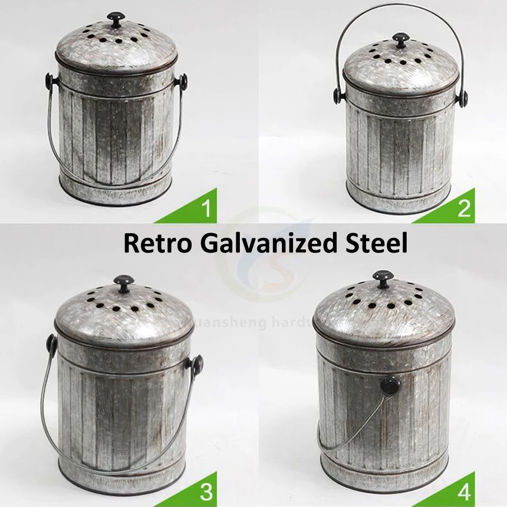 Retro Compost Bin for Kitchen Countertop, Garbage Bucket, Vegetable Food Residue, Kitchen Waste Bin, Recycling Rubbish Can