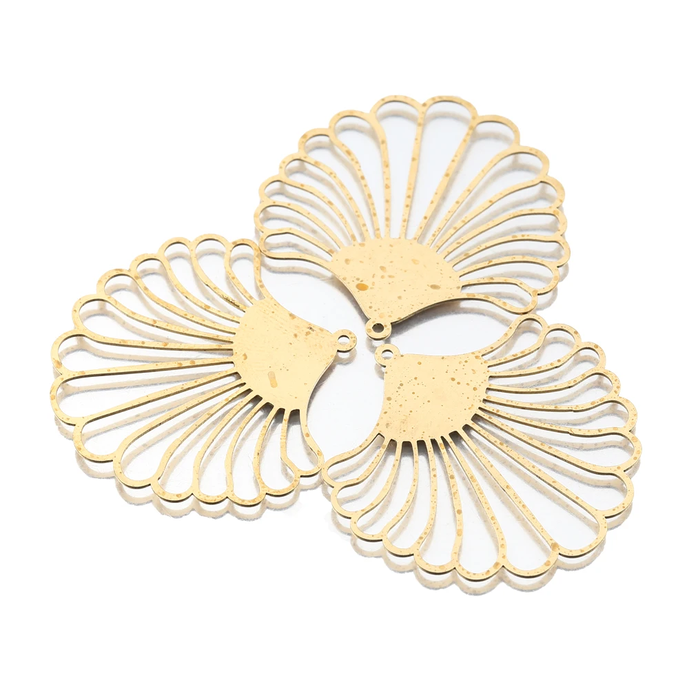 6Pcs/Lot Raw Brass Peacock Pendant Hollow Fan Shaped Leaf Flower Charms For Diy Handmade Earrings Necklace Making Supplies