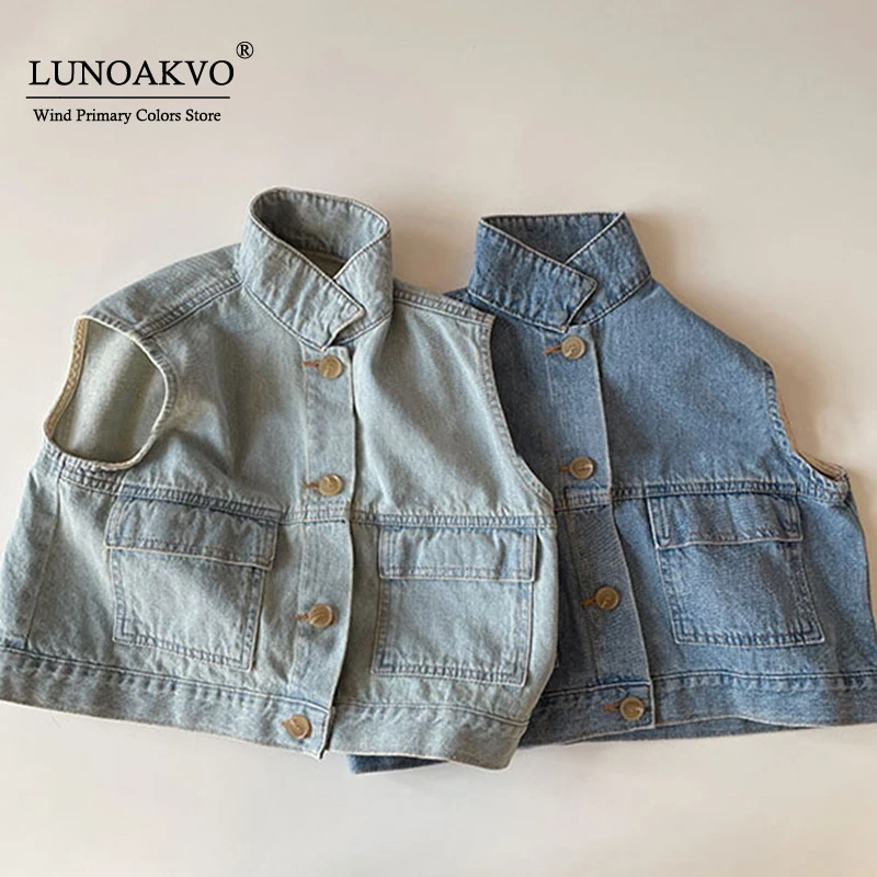 

Lunoakvo 1-6T Baby Vests Boys Girls Jeans Babe Jacket Denim Waistcoats Outerwear Children Clothing Autumn Clothes Kids Vest Tops