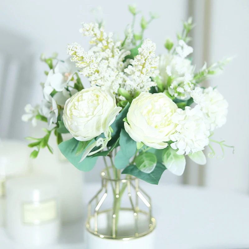 White Artificial Flowers Silk Rose Home Wedding Decoration Living Room DIY Crafts High Quality Fake Flowers Big Hybrid Bouquet