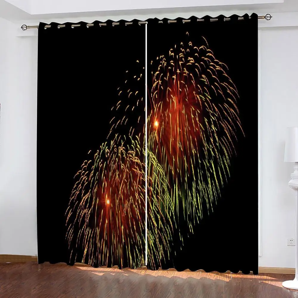 

High quality custom 3d curtain fabric Colorful fireworks in the night sky Modern Home Decoration Living Room Curtains 3d