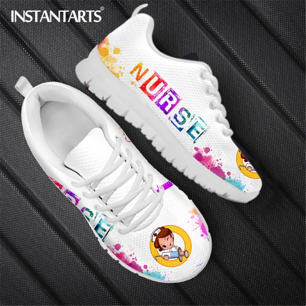 INSTANTARTS Cute Cartoon Doctor/Nurse Design Air Mesh Physician Nursing Shoes Women Flat Sneakers Ladies Footwear Zapatos Mujer