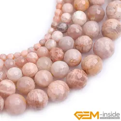 Natural Stone Sunstone Faceted Round Bead For Jewelry Making Strand 15