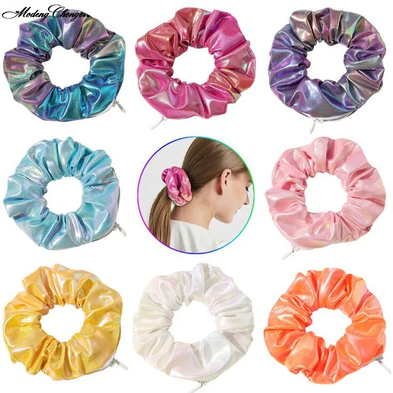 2020 New Fashion Novelty Designs Zipper Hair Scrunchies Women Creative Velvet Hairbands Brand Quality Pocket Scrunches With Zip