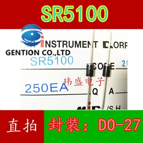 50PCS SR5100 SB5100 schottky diode 5 a/100 v DO-27 MIC play in stock 100% new and original