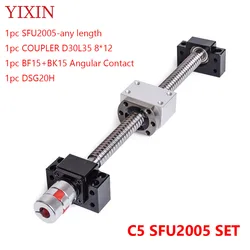 C5 Ballscrew SFU2005 set Customizable Size End Machined + Ballnut + Nut Housing BK/BF15 End Support + Coupler RM2005 Ballscrew