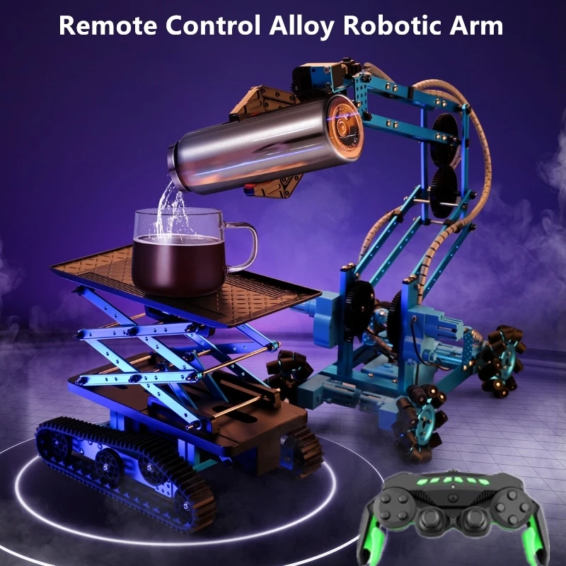 Remote Control Alloy Car Mecha Manipulator Launch Water Bomb Track All-round 2.4G Walking Multi-function Robotic Arm RC Car Toys