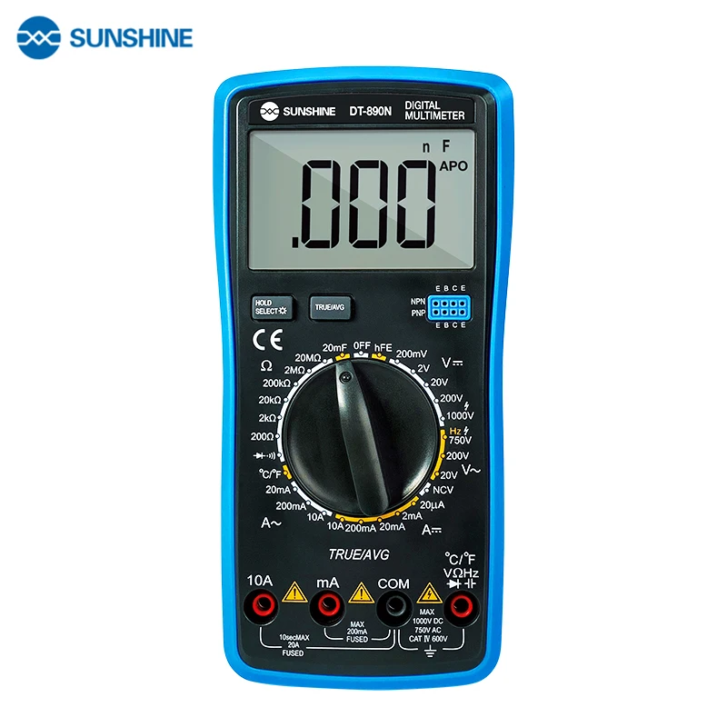 SUNSHINE-multímetro Digital de DT-890N, probador de condensador de Transistor, medidor de resistencia de voltaje y corriente CA/CC