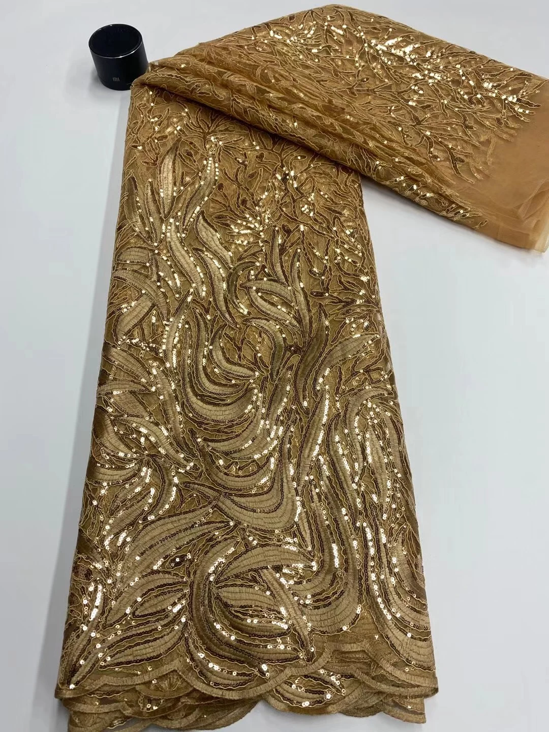 

(5yards/pc) Plain gold embroidered African tulle lace newest French net lace fabric with sequins for party dress FJY372