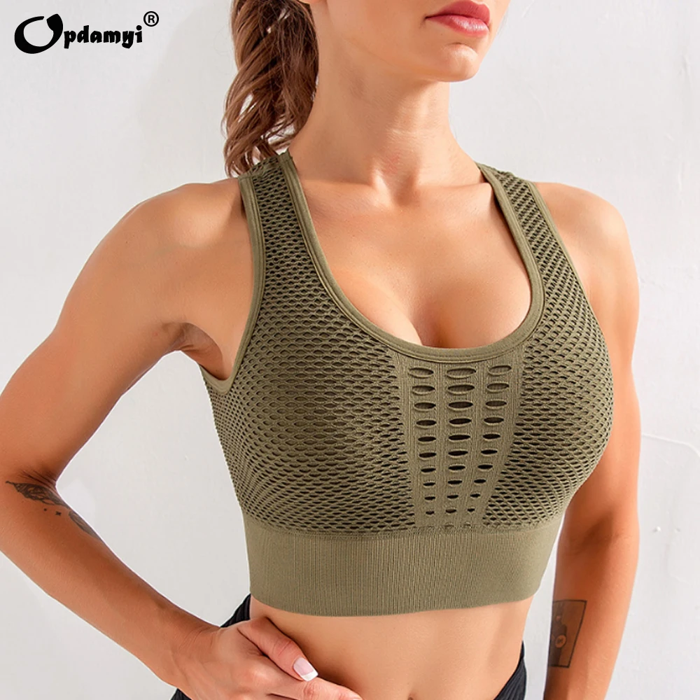 Women Sports Top Sexy Mesh Brathable Sports Bra Push Up Gym Fitness High-Impact Sports Underwear Seamless Yoga Bra Plus Size