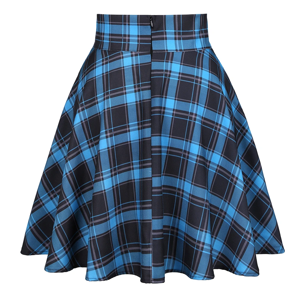 Punk Harajuku Blue Plaid Printed Mini Skirt Women High Waist A Line Gothic Emo Alt Grunge Pleated Skirts 2024 Saias Femininas