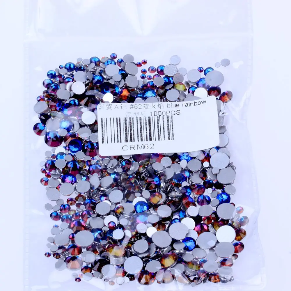 Blue Rainbow Glass Rhinestones Non Hotfix For Nails Art Decoration All Size Flatback Glue On Strass Stones  Nail Diamonds