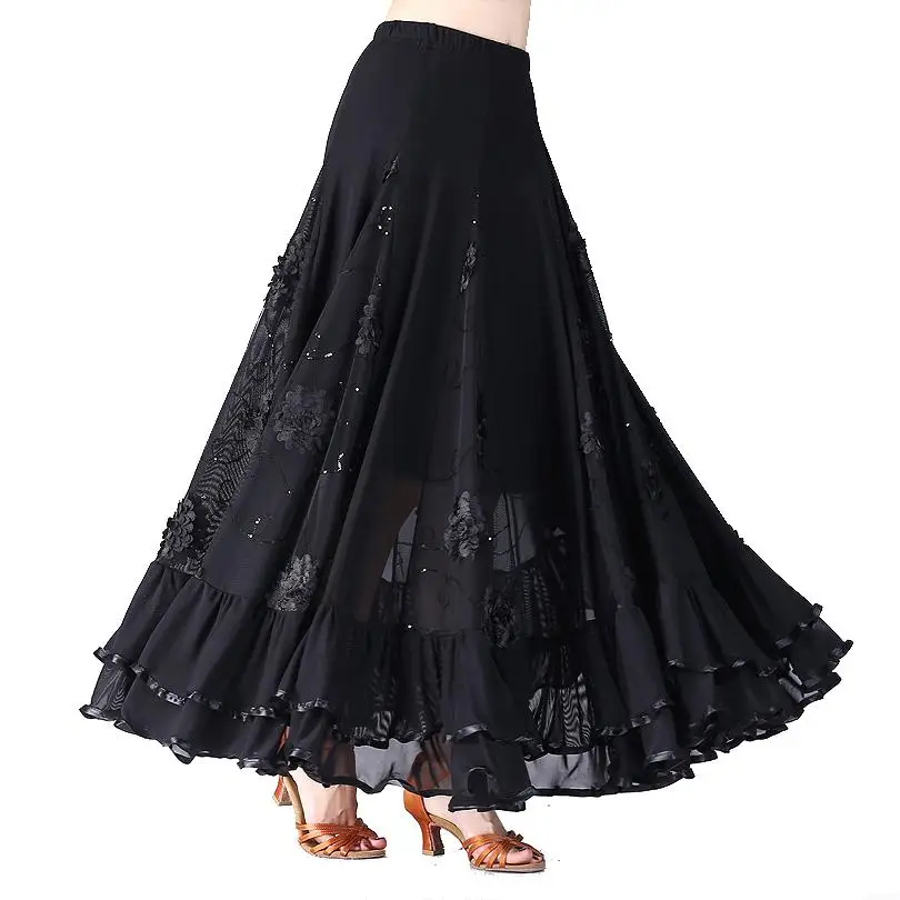 Moderne Ballroom Lange Rokken Dames Nieuwe Flamenco Dans Kostuum Rok Waltz Standaard Tango Dancewear Prestaties Grote Schommel Rok