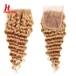 HairUGo Brazilian 27# Honey Blonde Deep Wave Human Hair Closure 4x4 Body Wave Lace Closure 100% Human Hair With Baby Hair Remy