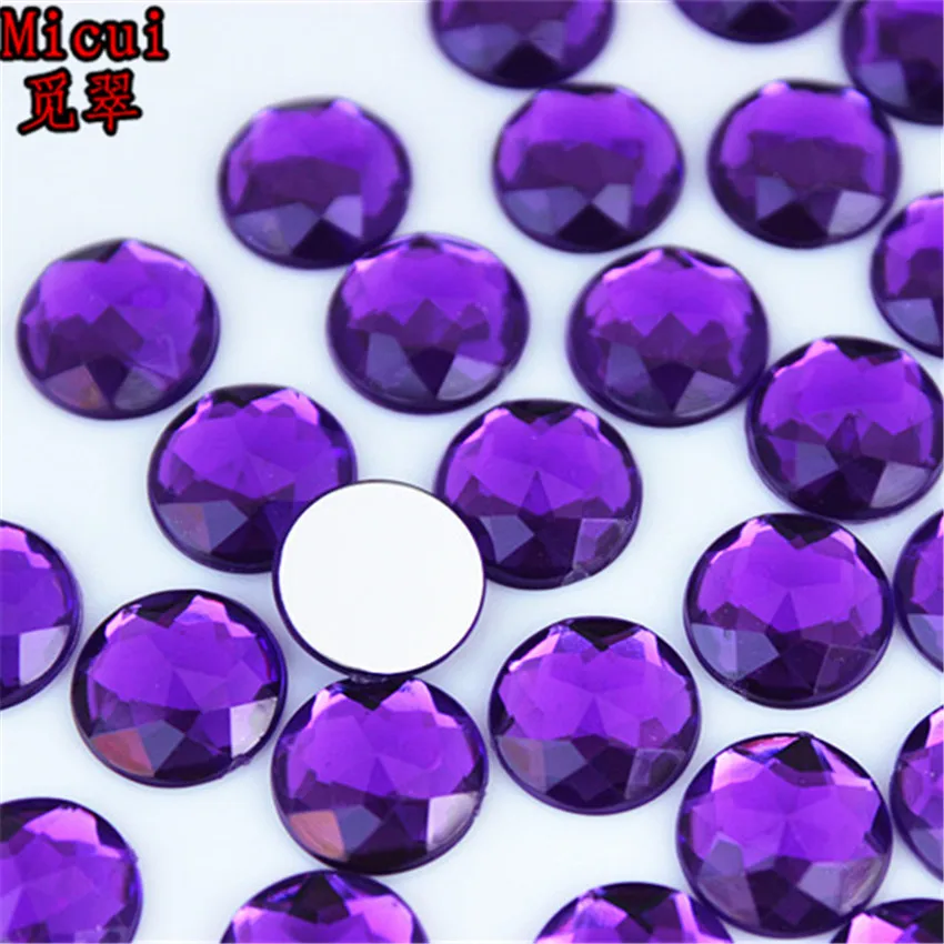 Micui 100PCS 12mm Round Crystal Rhinestone Flatback Colorful Acrylic Rhinestones Stones For Clothes Crafts Decorations MC91