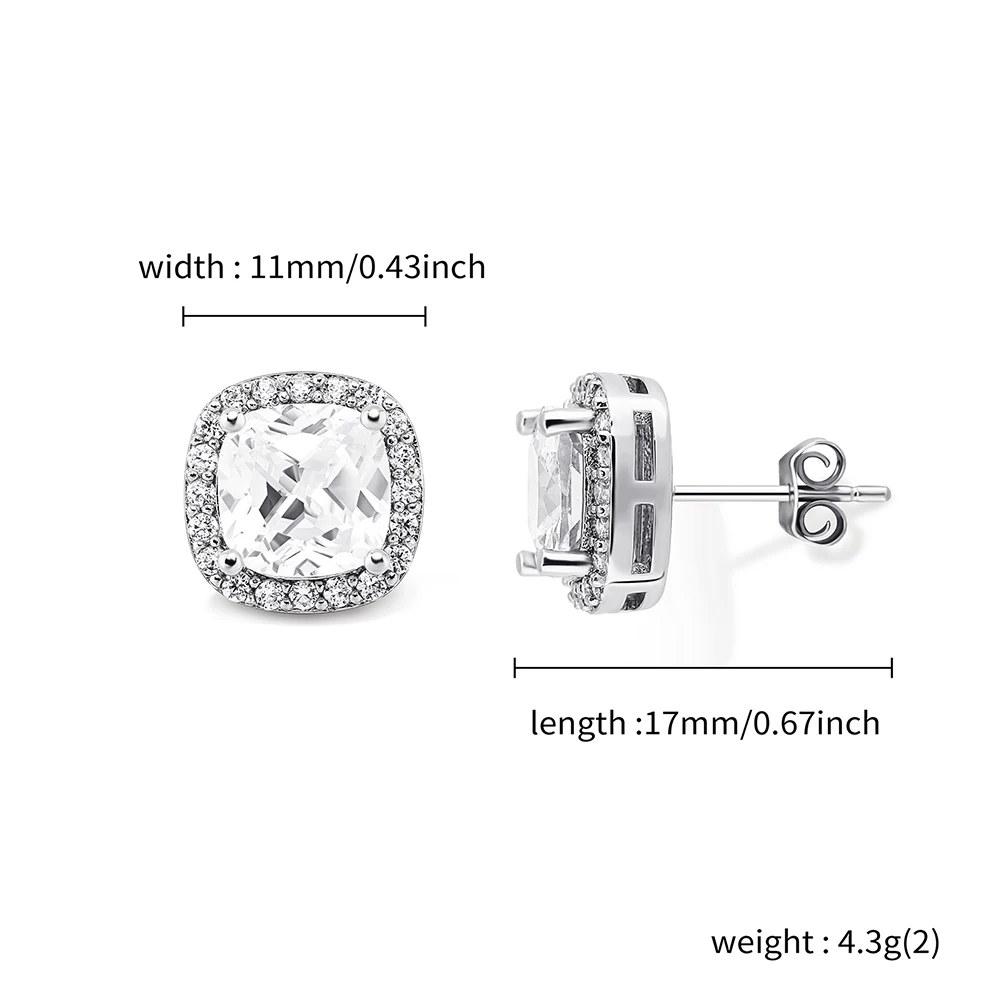 TOPGRILLZ Colorful Square Stud Earrings Full Bling Iced Out Prong Setting Cubic Zirconia Earring For Women Ear Jewelry